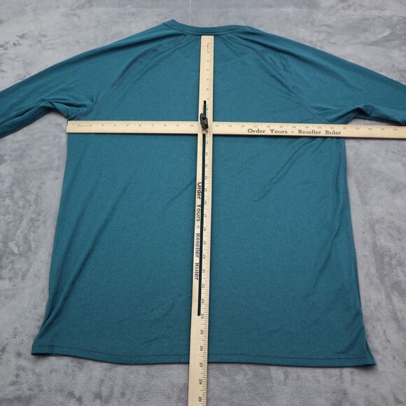 Champion Shirt Mens L Green Long Sleeve Crew Neck Polyester Logo Casual T Shirt - Picture 3 of 16